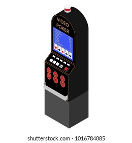 Isometric Poker Video Game Machine Vector Illustration. Gambling Casiion Play