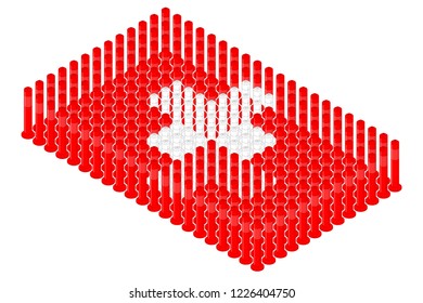 Isometric pole traffic safety equipment in row, Switzerland national flag shape concept design illustration isolated on white background, Editable stroke