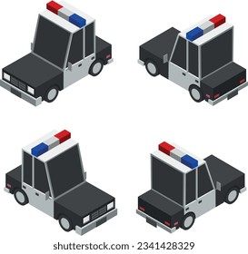 isometric police 3d vector set