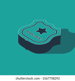Isometric Police badge icon isolated on green background. Sheriff badge sign.  Vector Illustration