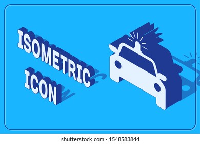 Isometric Police car and police flasher icon isolated on blue background. Emergency flashing siren.  Vector Illustration