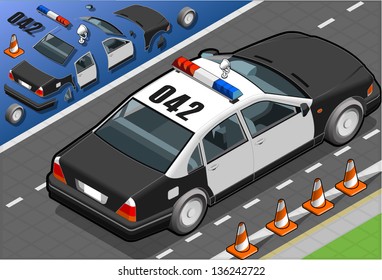 Isometric Police Car In Rear View