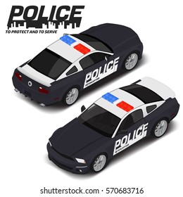 Isometric Police Sport Car Interceptor. Automobile Icon