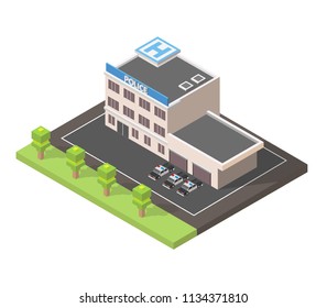 Isometric police station low poly building