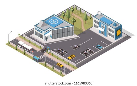 Isometric Police Station Low Poly