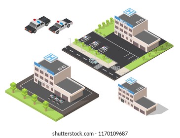 Isometric police station low poly building