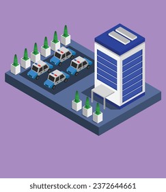 isometric police station test vector design illustration