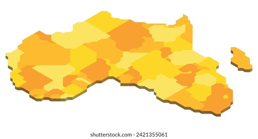 Isometric political map of Africa. Colorful blank map on white background. 3D vector illustration