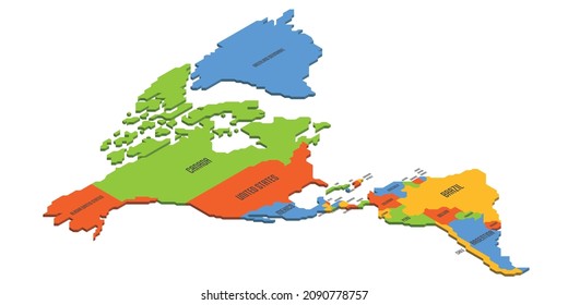 Isometric political map of Americas