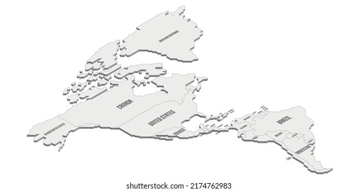 Isometric political map of Americas