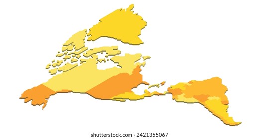 Isometric political map of Americas. Colorful blank map on white background. 3D vector illustration