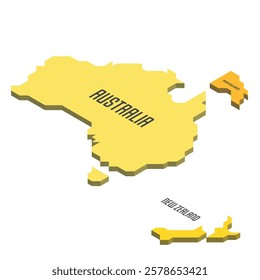 Isometric political map of Australia. Colorful land with country name labels on white background. 3D vector illustration