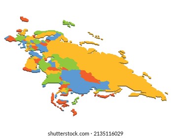 Isometric political map of Eurasia