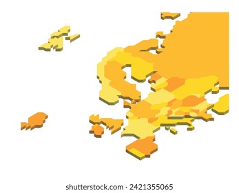 Isometric political map of Europe. Colorful blank map on white background. 3D vector illustration