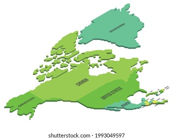 Isometric political map of North America