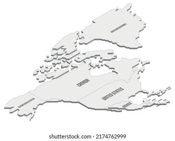 Isometric political map of North America