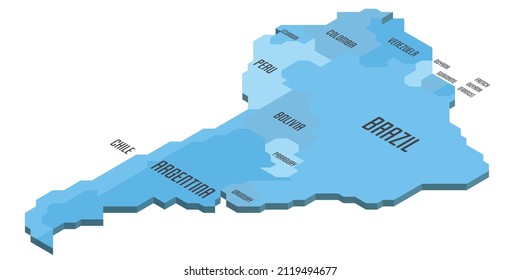 Isometric political map of South America