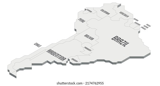 Isometric political map of South America