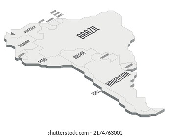 Isometric political map of South America