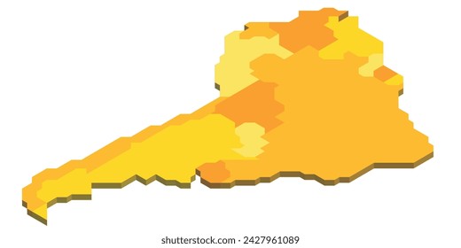 Mapa político isométrico de Sudamérica. Mapas en blanco coloridos sobre fondo blanco. Ilustración vectorial 3D