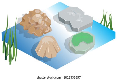 Laguna isométrica con rocas flotantes
