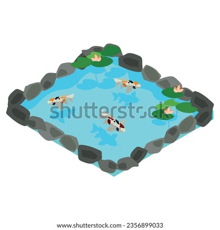 Fish pond with old overflow and reflection of a dark forest in the background