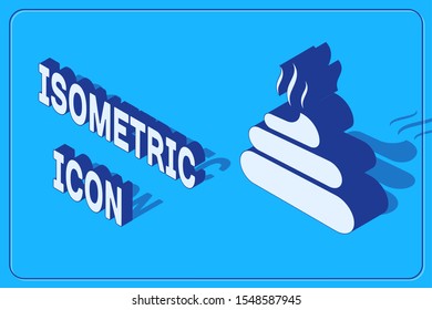 Isometric poo icon isolated on blue background.  Vector Illustration