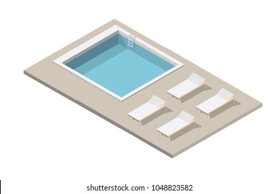 Isometric pool and swimming isolated vector illustration elements