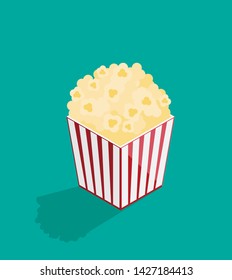 Isometric popcorn flat vector isolated on color background