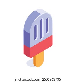 Isometric popsicle icon, a refreshing summer treat, perfect for hot sunny days