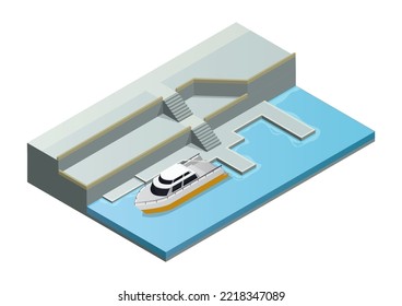 isometric port with the ship at anchor