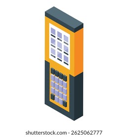 Scanner de código de barras portátil isométrico com tela e teclado, ideal para varejo, logística e gerenciamento de depósito