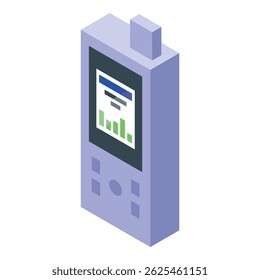 Leitor de áudio digital portátil isométrico exibindo espectro de áudio na tela