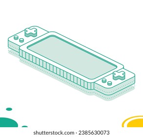 Isometric portable handheld retro gaming console. Outline concept. Vector illustration. Object isolated on white background.