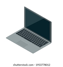 Isometric portable laptop with blank screen on white background