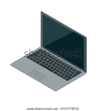Isometric portable laptop with blank screen on white background