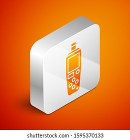Isometric Portable sensor icon isolated on orange background. Silver square button. Vector Illustration