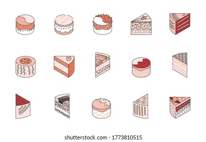 isometric portion piece of cake stock vector set 