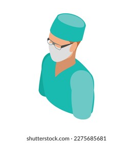 Isometric portrait of doctor or male nurse with medical mask 3d vector illustration