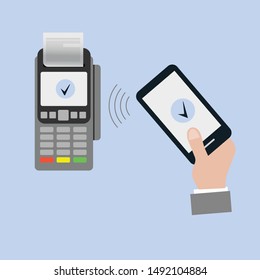 Isometric Pos terminal confirms the payment by debit credit card. Vector illustration in flat design. nfc payments concept