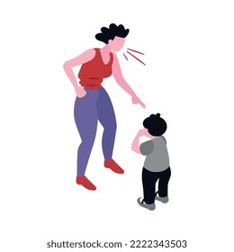 Isometric positive negative parenting children family composition with human characters vector illustration