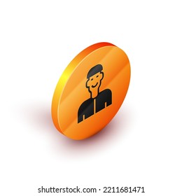 Isometric Positive Thinking Icon Isolated On White Background. Orange Circle Button. Vector