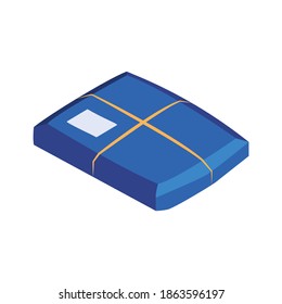 Isometric post composition with isolated image of soft parcel packaging vector illustration