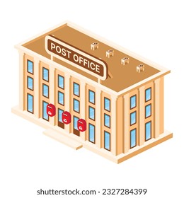 Isometric Post Office Building Isolated on White Background. Vector Illustration.