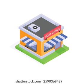 Isometric post office building for mail and parcel delivery services.