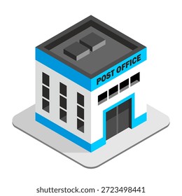 Edifício isométrico dos Correios. Design simples e limpo. Isolado no fundo branco. Estilo plano