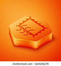 Isometric Postal stamp icon isolated on orange background. Orange hexagon button. Vector Illustration