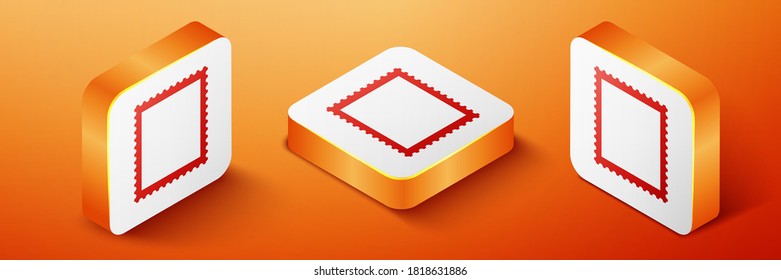 Isometric Postal stamp icon isolated on orange background. Orange square button. Vector.