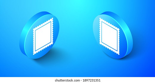 Isométrico icono de sello postal aislado en fondo azul. Botón de círculo azul. Vector.