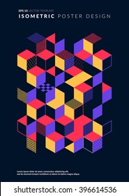 Isometric poster design. Polygons and patterns. A4 format vector template.